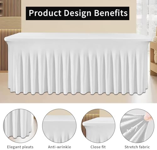 Tohetsuzp White Table Skirts for 6ft Tables 3Pack