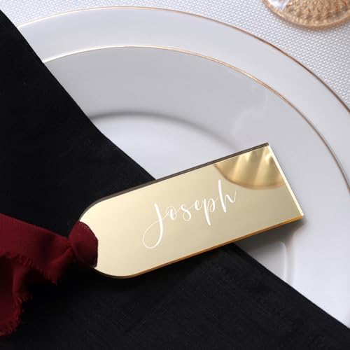UNIQOOO 20 Pcs Mirror Gold Acrylic Place Cards for Events
