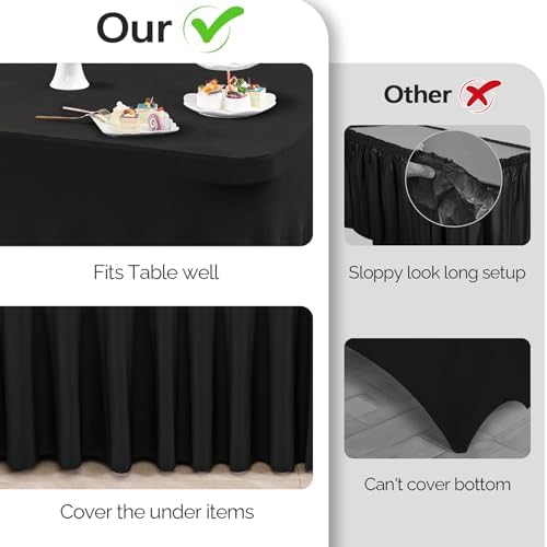 Wish Care 2 Pack Black Spandex Tablecloths - Fitted 6ft Rectangle for Events