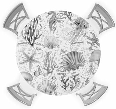 Grey Jellyfish Round Waterproof Table Cover Fitted Tablecloth