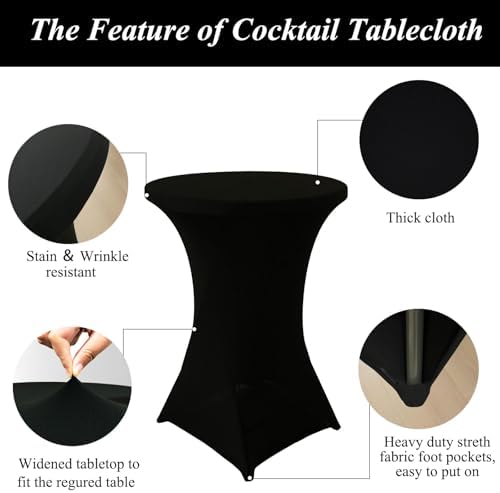 4 Pack Cocktail Table Covers 32x43 Inch Round Tablecloths for Party Wedding Banquet