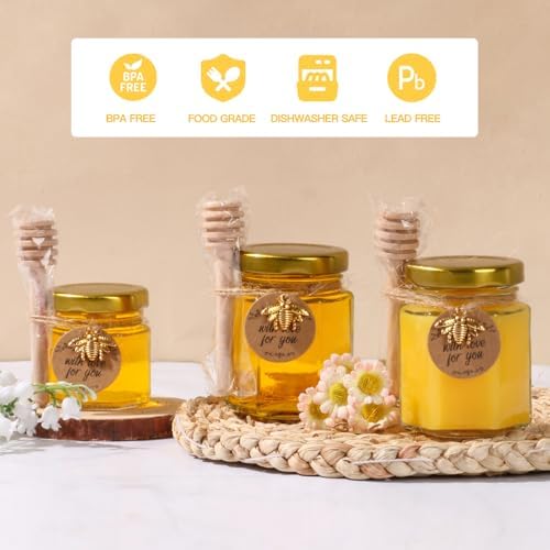 30 Pack 3 oz Mini Honey Jars with Dipper and Labels