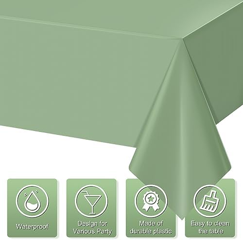6 Pack Sage Green Plastic Tablecloths for Rectangle Tables