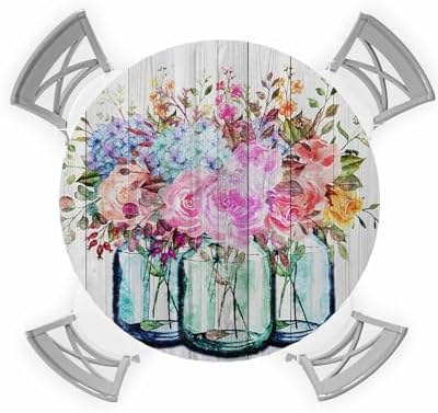 Floral Pattern Waterproof Round Table Cover for Indoor Outdoor Use
