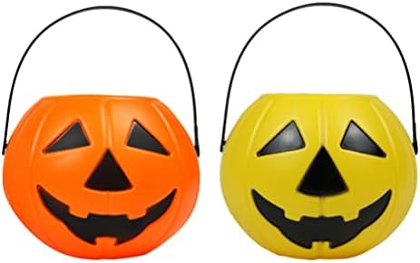 VOSAREA 2pcs Pumpkin Bucket Halloween Candy Buckets with Handles for Party Supplies