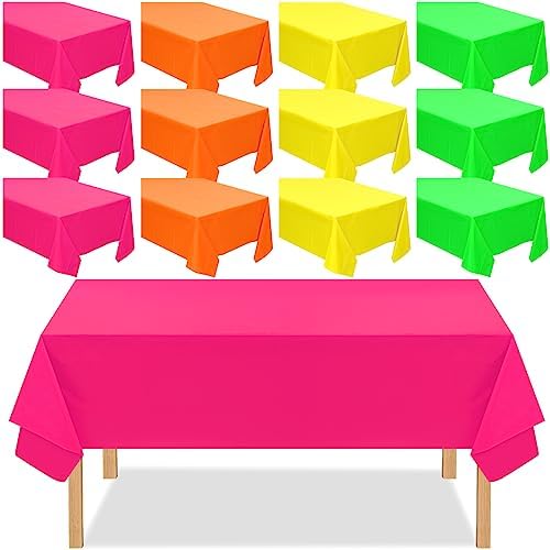 Peryiter 12 Pack Assorted Neon Plastic Tablecloths Rectangle 54x72 Inch