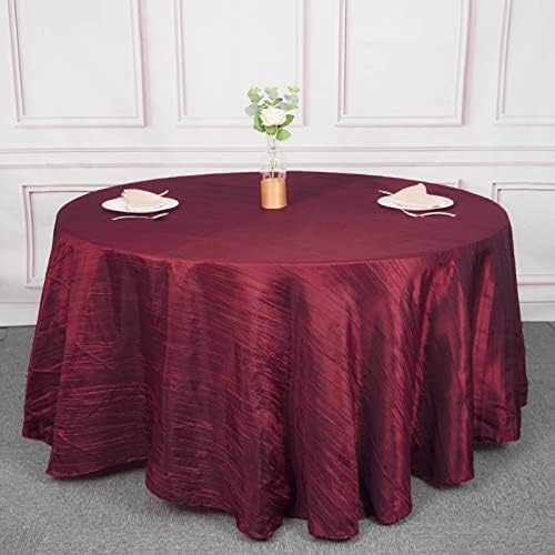 120 Inch Burgundy Accordion Crinkle Taffeta Round Tablecloth