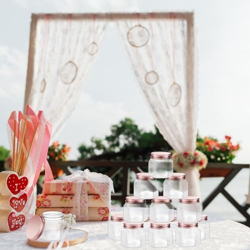 Dandat 50 Pcs 3 Oz Hexagon Plastic Jars With Rose Gold Lids
