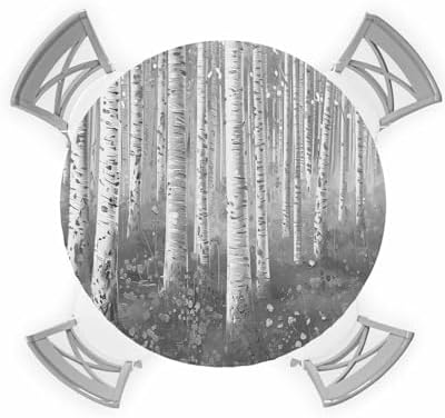 Grey Forest Tree Round Waterproof Table Cover Fitted Tablecloth