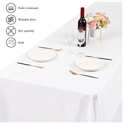 6 Pack White Tablecloths 60x102 Inch Rectangle Table Cover for 6 Foot Tables Stain Resistant Washable