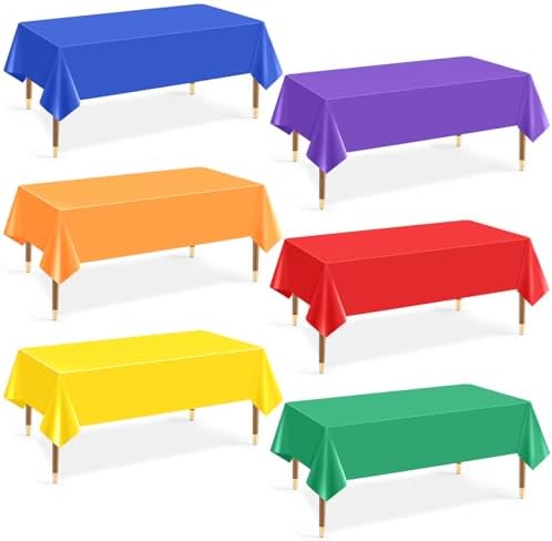6Pcs Rainbow Neon Plastic Tablecloths Set 54x72 Inch