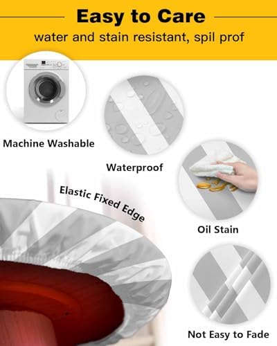Gray Striped Round Waterproof Table Cover for Indoor Outdoor Use