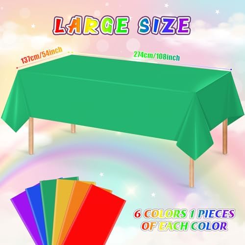 6 Color Rainbow Plastic Tablecloths for Party Decorations