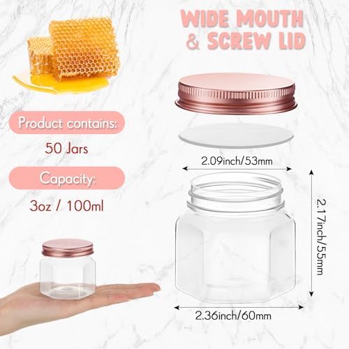 Dandat 50 Pcs 3 Oz Hexagon Plastic Jars With Rose Gold Lids