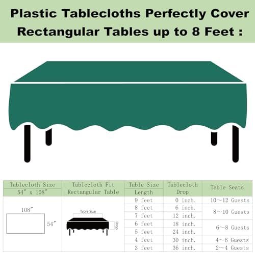 Dark Green Plastic Tablecloths 3 Pack for Outdoor Parties