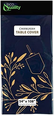 EcoQuality Hanukkah Tablecloth Rectangle Blue Gold 54x108 Inch