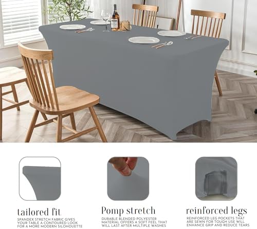 Pomp Stretch Silver 6 Foot Spandex Tablecloth