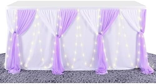 9ft Purple Table Skirt with LED Lights for Parties