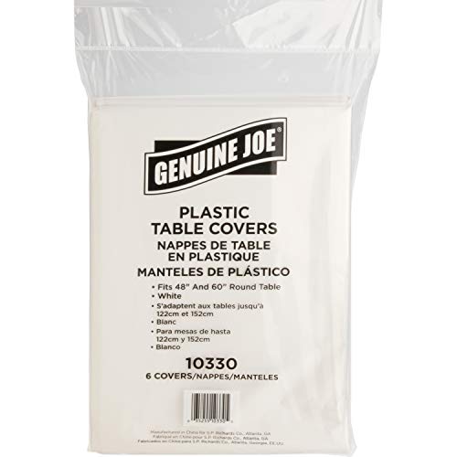 Genuine Joe White 84 Inch Plastic Round Tablecovers Pack of 24