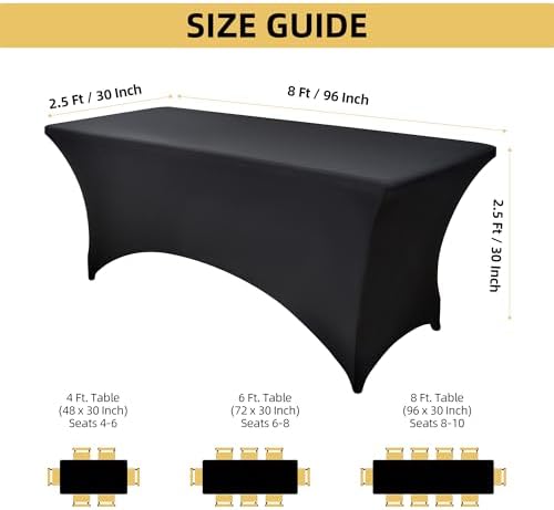 2-Pack 8ft Black Spandex Table Covers for Rectangle Folding Tables