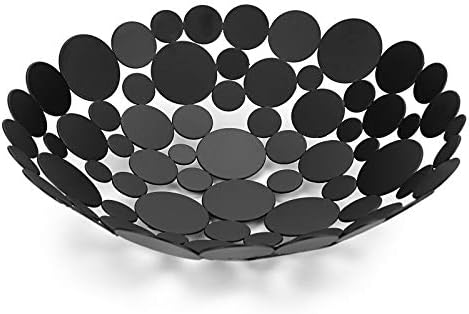OwnMy Black Round Metal Fruit Bowl Basket