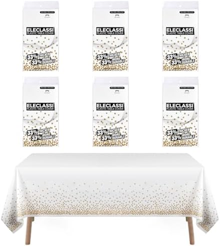 Eleclassi White and Gold Dot Tablecloths 6 Pack 54x108in