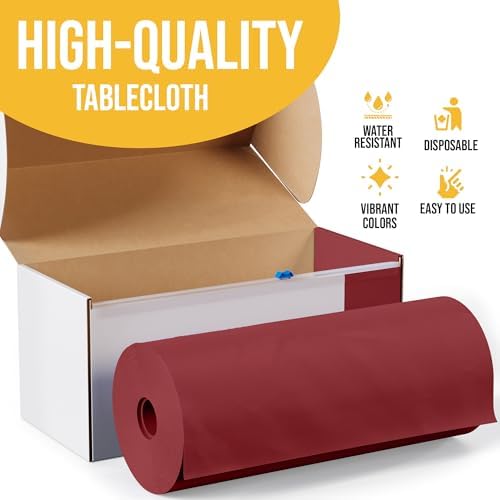 Exquisite Burgundy Plastic Tablecloth Roll 54x300 Cut To Size Box With Slide Cutter