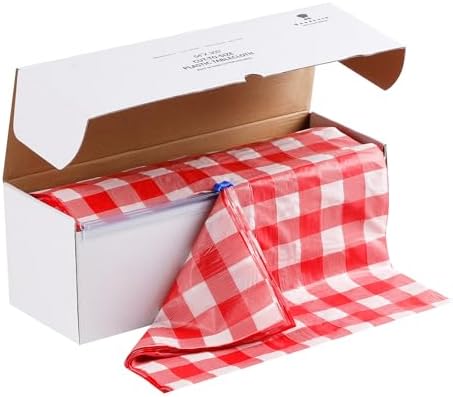 Goodluck 54 Inch x 300 Feet Red Checkered Table Cloth with Cutter Box