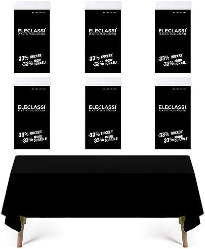 Eleclassi Black 6 Pack Premium Plastic Tablecloths 54x108in