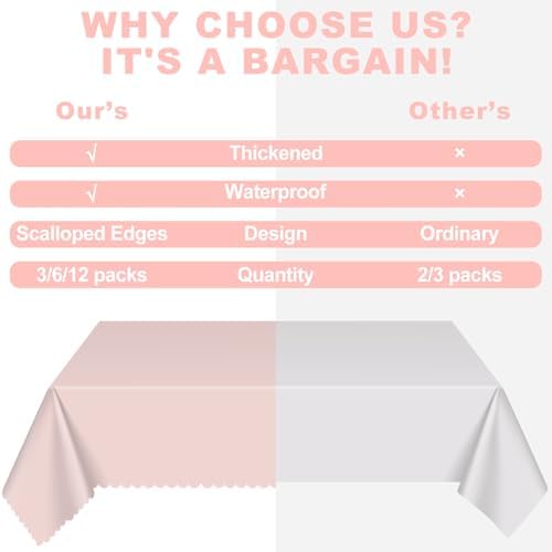 3 Pack Light Pink Plastic Tablecloths 54x108 Inch Party Covers