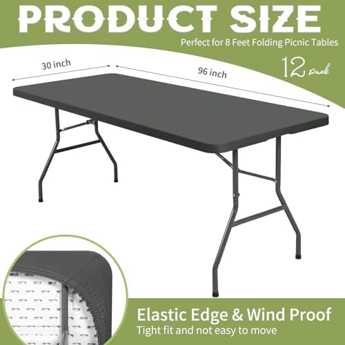 12 Pcs Spandex Table Cloth for 8 Foot Tables Grey 30x96