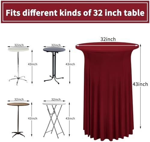 6 Pack Round Cocktail Table Skirt Spandex Tablecloth Wine Red Wavy Drapes High Top Cover