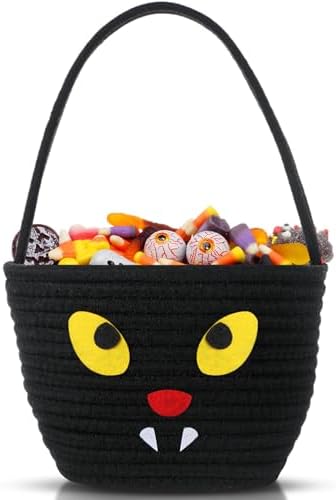 Halloween Trick or Treat Basket with Handle Cat Design