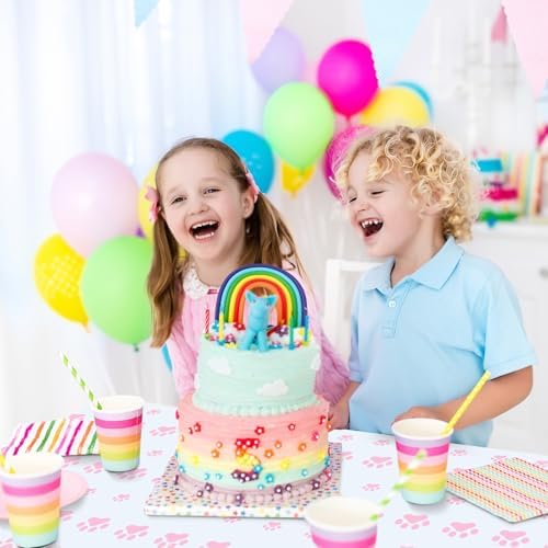 Tatuo 2 Piece Puppy Paw Print Tablecloth Set for Dog Birthday Party Decorations Pink 71 x 54 Inch