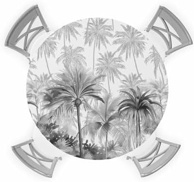 Grey Palm Tree Round Waterproof Table Cover Fitted Tablecloth