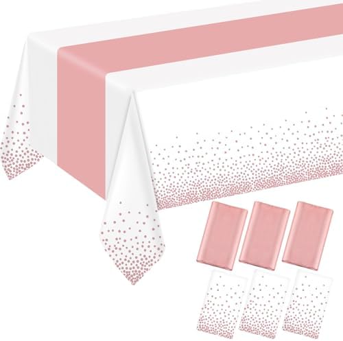 ZHOMA 6 Pack Rectangle Plastic Dot Tablecloth Set White Rose Gold