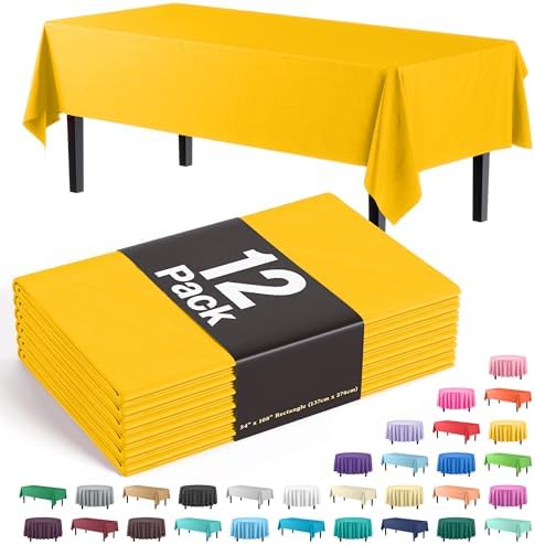 Exquisite 12-Pack Yellow Plastic Tablecloth Rectangle 54x108
