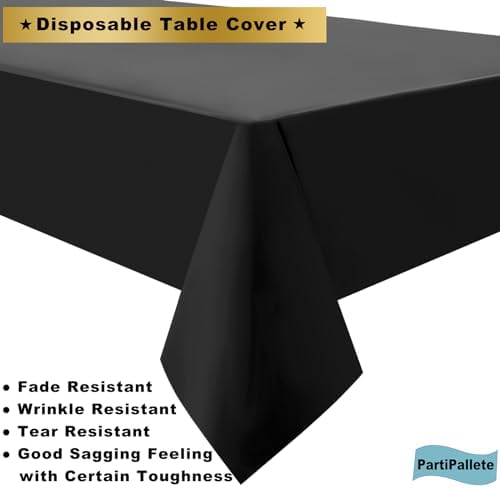 3-Pack Premium Plastic Black Tablecloth for Party Events