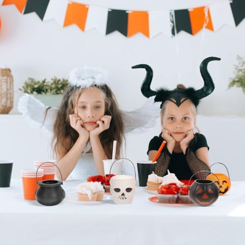 Luxshiny 24pcs Mini Halloween Candy Buckets with Handle for Party Favors