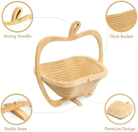 RoyalHouse Bamboo Foldable Fruit Bowl Apple Shape