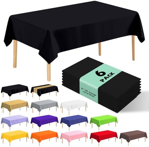 6 Pack Premium Disposable Plastic Tablecloths 54x108 Black