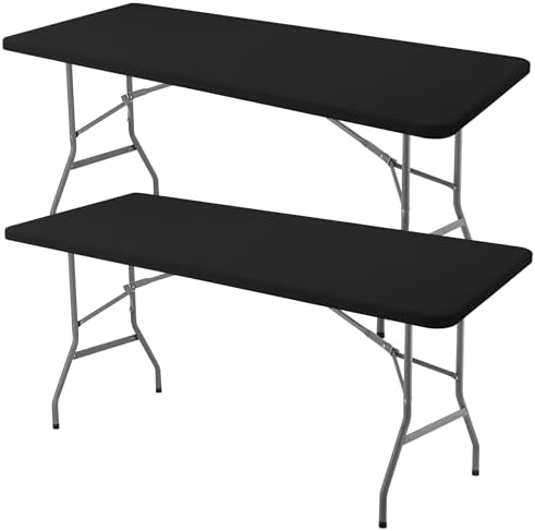 Enjoyidea 2 Pack Black Spandex Table Covers 42x72 Inch Fitted