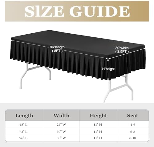 Black Spandex Tablecloths 8ft Rectangle Wrinkle Free Elastic Table Covers for Events and Banquet