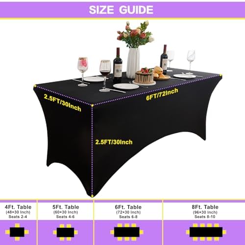 2 Pack 6FT Black Stretch Spandex Tablecloths