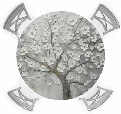 ZOE GARDEN Floral Tree Round Waterproof Table Cover Fitted Tablecloth