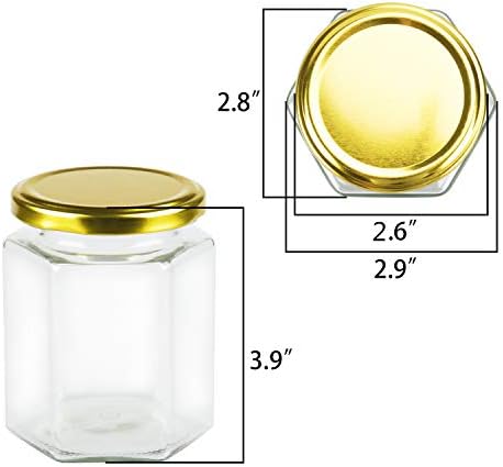 Encheng 10 Oz Hexagon Jars with Golden Lids 20 Pack