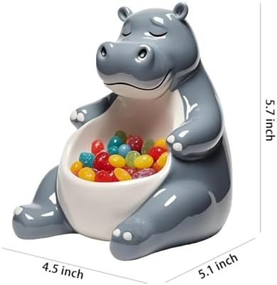 WAIT FLY Ceramic Hippo Candy Dish Snack Bowl Cookie Dish Jewelry Tray Candle Holder Grey
