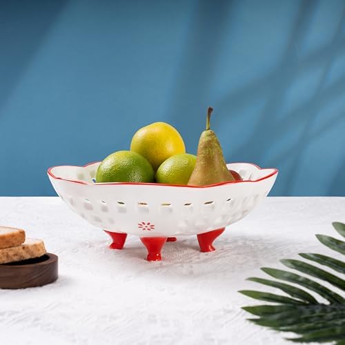 Ceramic Fruit Bowl with 4 Legs 10 Inch Large Bowl for Home Decor