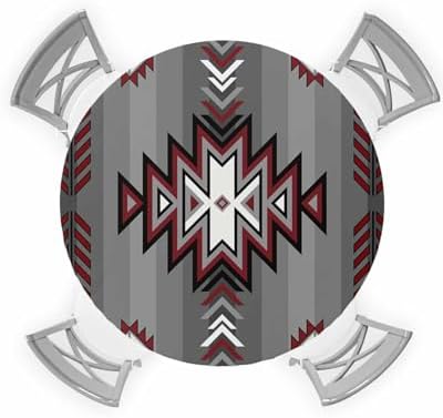 Red Grey Aztec Round Waterproof Table Cover