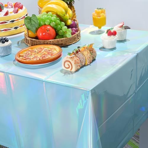 3 Pack Iridescent Light Blue Tablecloths for Parties